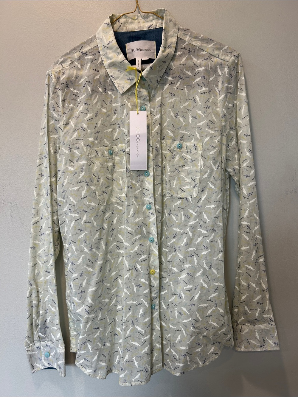 BCBGMaxAzria Light Green Printed Button-Down Shirt